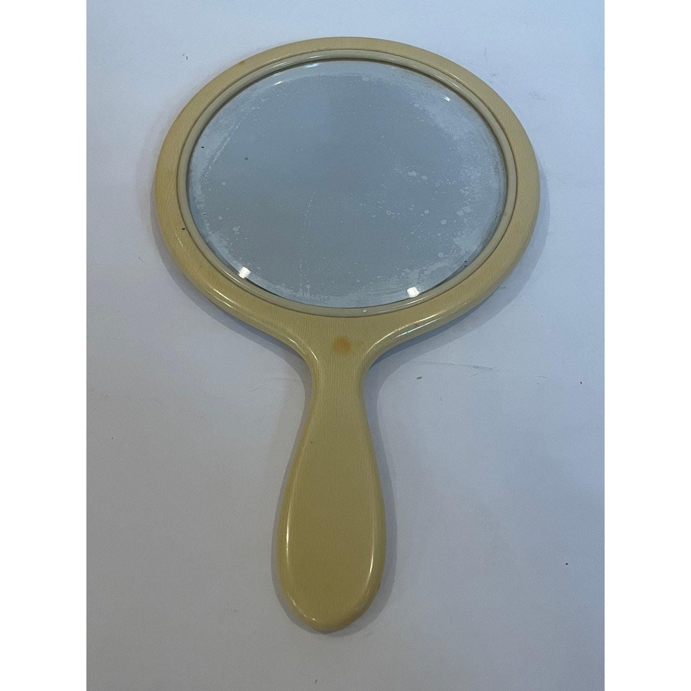Antique 1920s Celluloid Ivory Pyralin Round Dresser Vanity Mirror